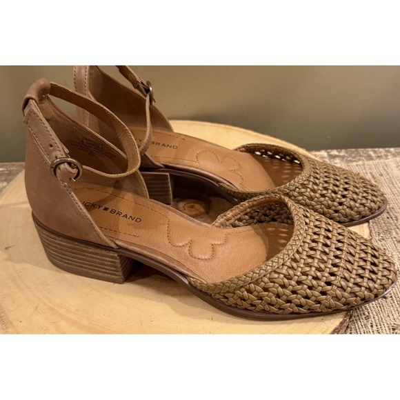 Lucky Brand Mysilla Brown woven Mary‎ Jane Block Heel Ankle Strap Sz-8.5 - Picture 3 of 9